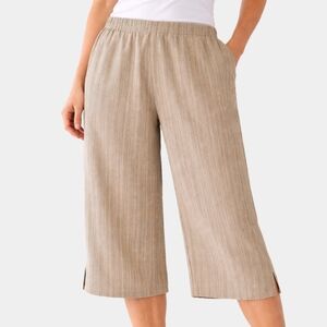 J Jill Side Slit Wide Leg Cropped Linen Blend Pants Size M